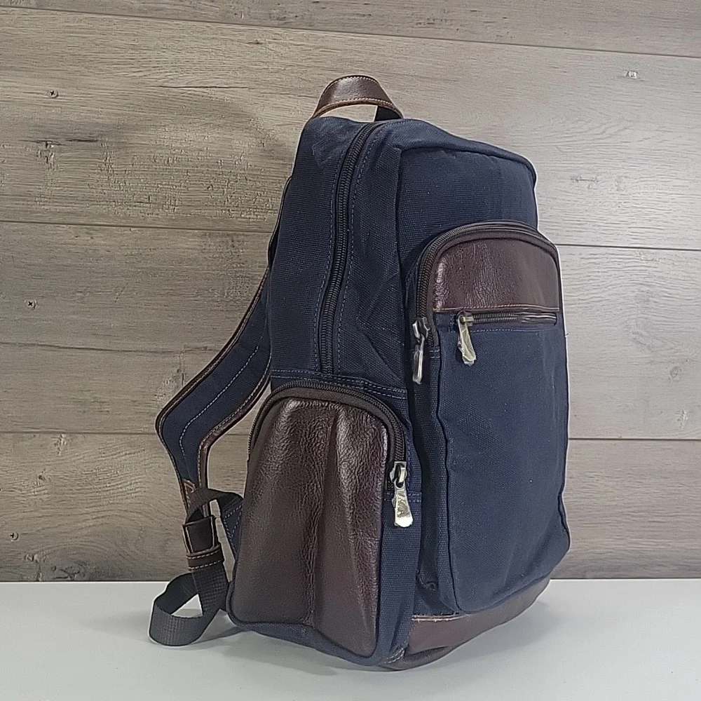 Men's Links & Kings Navy and Brown Canvas Leather Backpack New